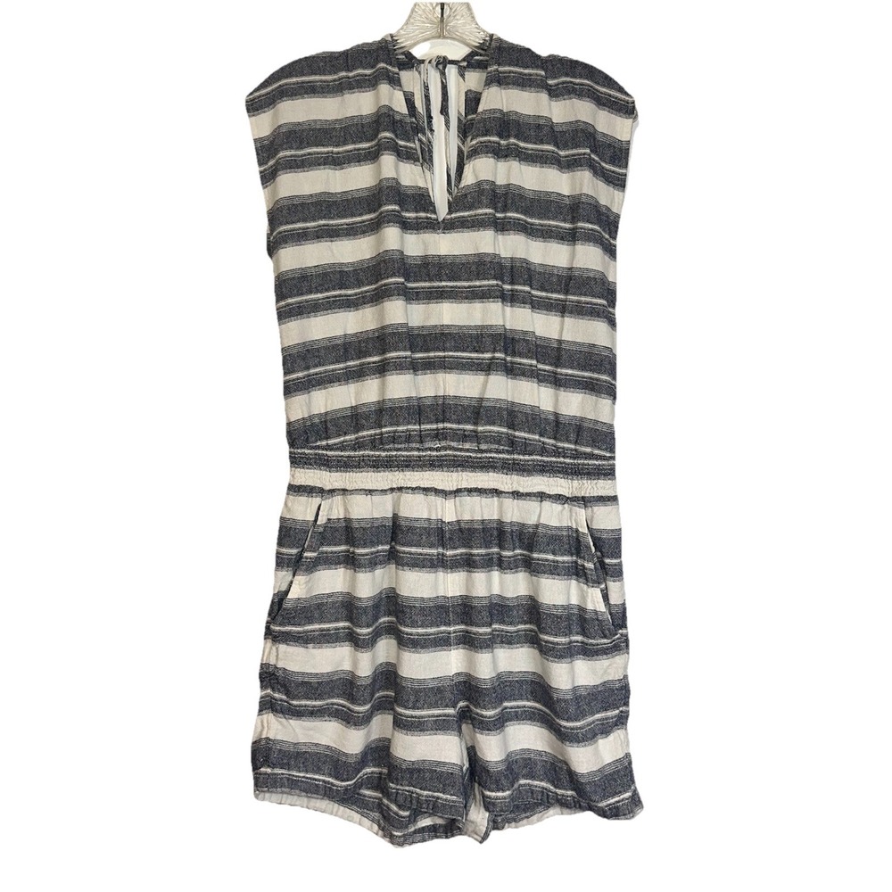 Ann Taylor Loft Romper Jumpsuit Women Sz M Striped Linen Boho Girlcore Beach